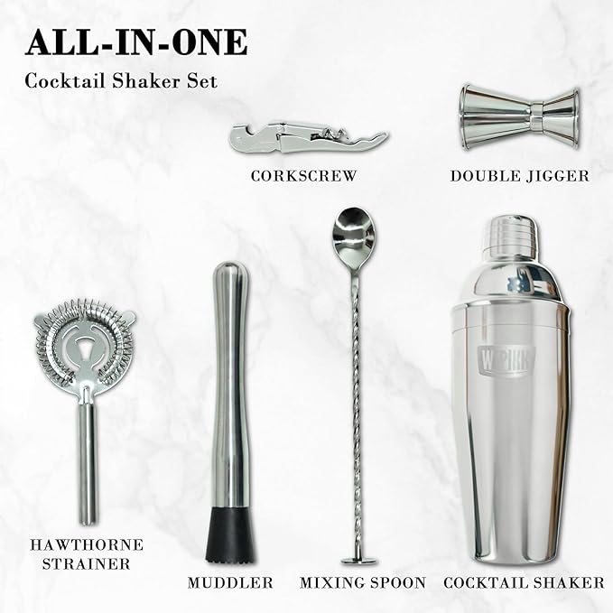 Stainless Steel Cocktail Shaker Set, 24oz/750ml Bartender Kit Includes Strainer and Stir Stick for Home, Bar, Party, Bar Accessories for The Home Bar Set (Silver)