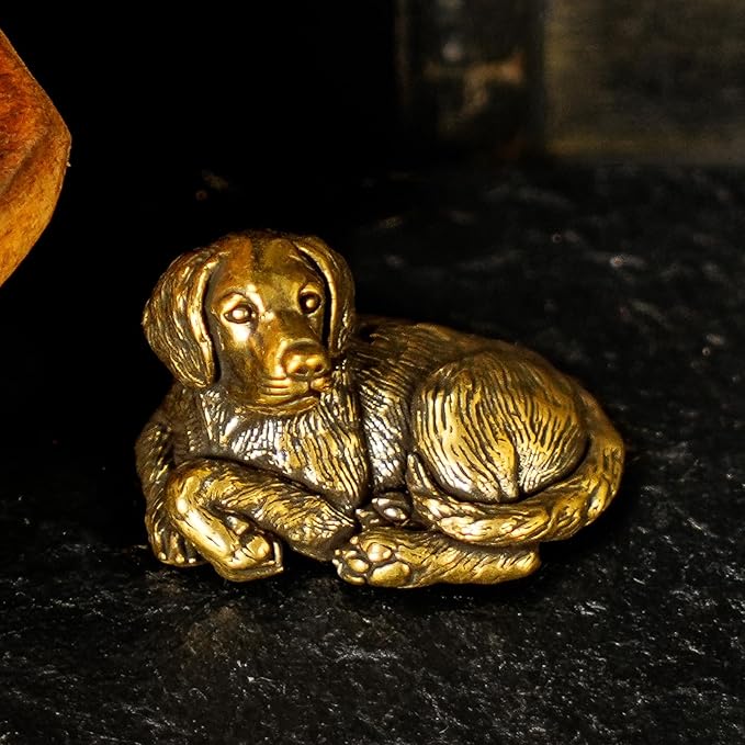 Solid Brass Sleeping Dog Statue - Handcrafted Vintage Awakening Puppy Sculpture, Cute Retro Desk Decor for Home & Office, Unique Gift for Dog Lovers, Collectible Art Figurine for Shelves