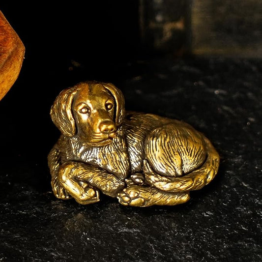 Solid Brass Sleeping Dog Statue - Handcrafted Vintage Awakening Puppy Sculpture, Cute Retro Desk Decor for Home & Office, Unique Gift for Dog Lovers, Collectible Art Figurine for Shelves