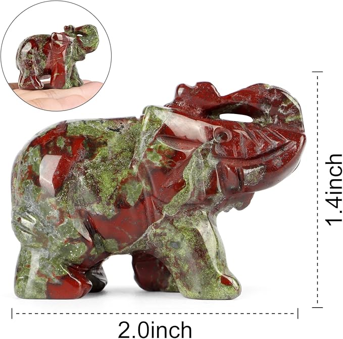 SMQ Dragon Bloodstone Crystal Elephant Statue,Hand Carved Quartz Gemstone Healing Elephant Stone Animal Carvings Figurine Crafts Decor Gifts