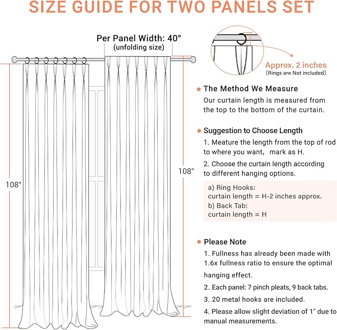 100% Blackout Shield Linen Look Textured Pinch Pleated Curtains Blackout Drapes 108 Inch Long 2 Panels Set, Faux Linen Blackout Curtains for Bedroom & Living Room, 40" W x 108" L, Moss Green