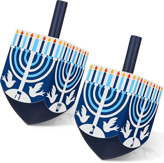 2 Pcs Hanukkah Dreidels Game Toy Extra Large Wooden Dreidel for Hanukkah Decoration with English Transliteration, Forever Spinning Tops Party Favors(Candlestick)
