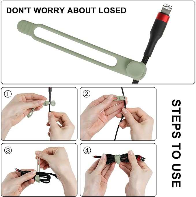 30Pcs Nearockle Silicone Cable Ties for Bundling Earphone, Phone Charger, Computer Cords, Reusable Cord Organizer Cable Management in Home,Office,Kitchen,School (6 Colors)