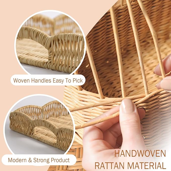 Serving Tray with Scalloped Edge, Rectangular Wicker Tray with Handles, Ideal for Breakfast or Meals in Bed and on Sofa, Decorative Coffee Table Tray to Enhance Dining (Beige)