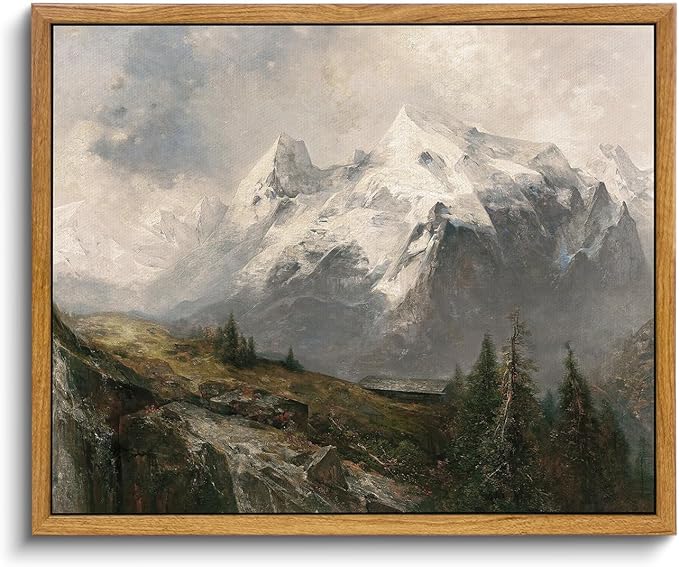 VIYYIEA Framed Canvas Wall Art Room Decor, Winter Decor, Mountain Landscape Painting Prints, Rustic Farmhouse Decorations for Bedroom Bathroom Living Room 9"x11"