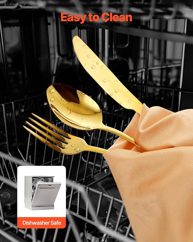 VEVOR 100-Piece Gold Silverware Set, Food-Grade Stainless Steel Flatware Utensils for 20, Mirror Finished Cutlery Set, Dishwasher Safe Eating Tableware for Kitchen Home, Include Knife Fork Spoon