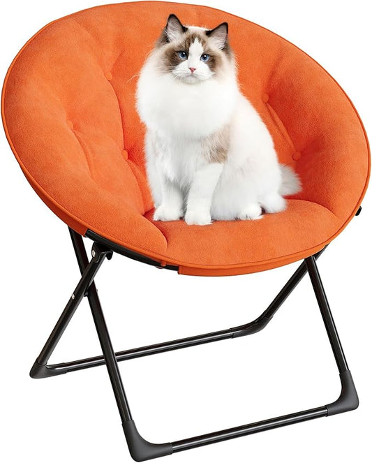 Saucer Chair, Oversized Faux Fur Lounge Chair with Gold Metal Frame for Adults, Foldable Comfy Seat for Bedroom, Dorm & Living Room, (Orange)