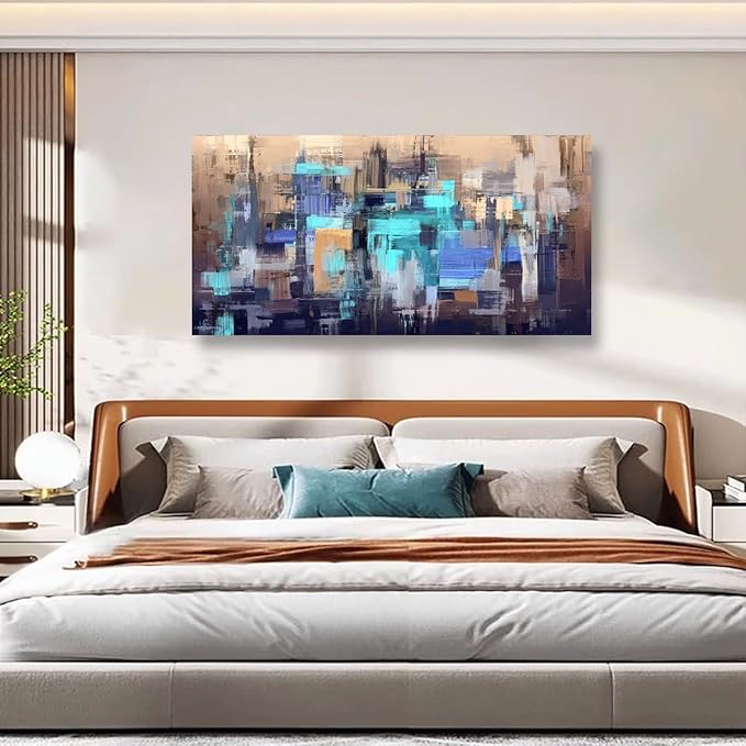 Abstract Wall Art Living Room Modern Textured Brown Blue Wall Art Bedroom Office Wall Decor Large Boho Canvas Wall Art Prints Pictures Farmhouse Paintings Artwork 20 * 40inch