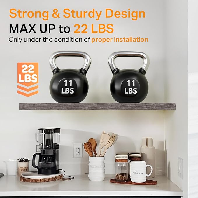 BAYKA Floating Shelves, 22.5 inch Rustic Wood Wall Mounted Shelves for Bathroom, Bedroom, Living Room, Kitchen, Hanging Shelf for Books/Storage/Decor (Grey,Set of 2)