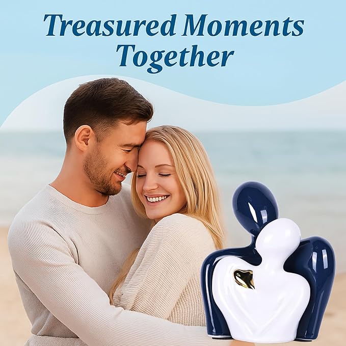 Mini Couple Statue Tv Stand Decor Items for Living Room,Bedroom Decor for Couples Sculpture Knick Knacks for Shelves,Couple Gifts for Her,Show Pieces for Home Decor (Blue and White Gold Heart)