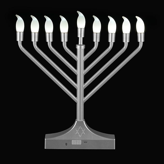 Electric Hanukkah Menorah,RGB Led Menorahs for Chanukah Decoration,Color Changing with Remote Control & Push-Button to Choose The Day and Timer Options Battery/USB Powered,Silver