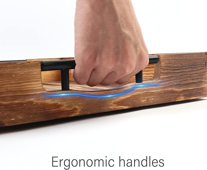 LotFancy Large Ottoman Tray for Living Room, 17x13'' Wood Serving Tray with Handles, Home Décor for Coffee Table, Sofa, 2 Skidproof Coasters Included