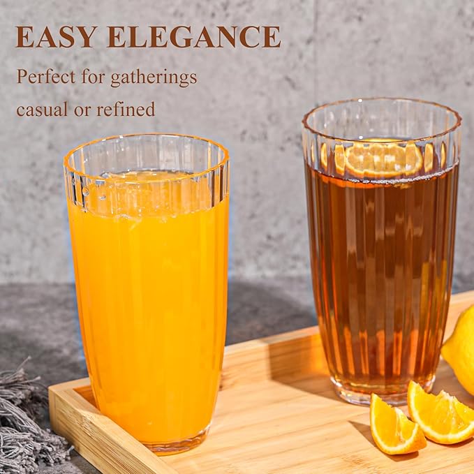Acrylic Clear Highball Plastic Cups | Plastic Reusable Tumblers 20oz (Set of 6) | Stackable | BPA-free Tumblers | Shatterproof | Top-rack Dishwasher Safe