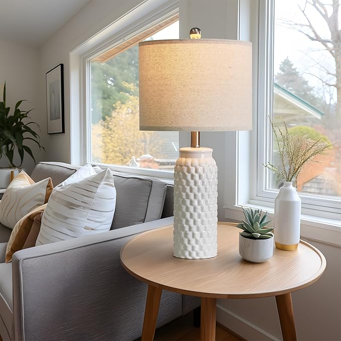 24" Modern Ceramic White Bedside Lamp Set of 2 Table Lamp for Bedroom Decor Farmhouse Table Lamp for Living Room Office Dorm