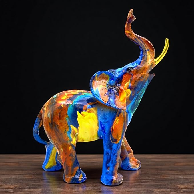 Colorful Elephant Statue Sculpture Figurine for Home, Office, Living Room, Desktop Decoration, Garden Outdoor Decor (Large)