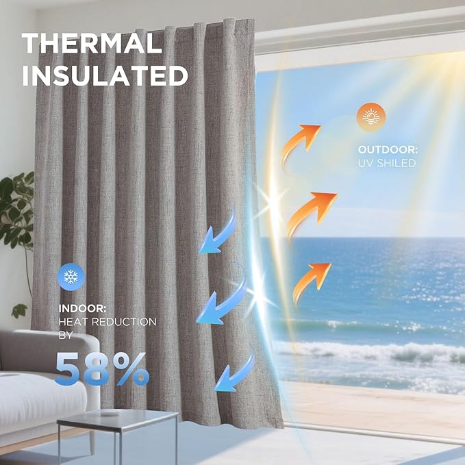Joydeco Blackout Curtains for Bedroom - Natural Linen Curtains 37 X 84 inch, Thermal Insulated 100% Blackout 2 Panels Light Blocking Drapes, Rod Pocket & Back Tabs, Darkening Privacy for Living Room