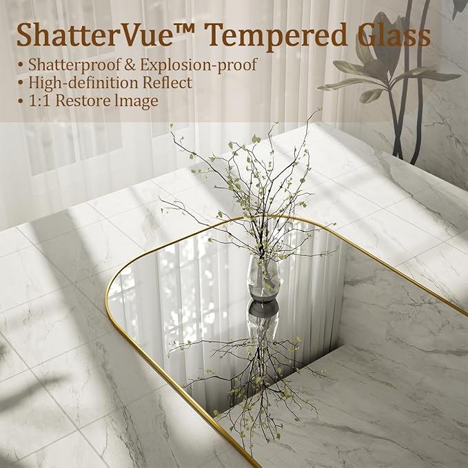 Koonmi Full Length Mirror, 56"x21" Mirror Full Length with Stand, Gold Domed Top Square-Edged Floor Mirror with Aluminum Alloy Frame for Bedroom Living Room