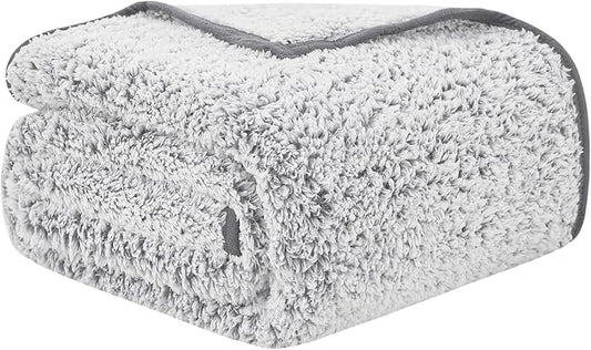 EMME Soft Sherpa Fleece Blanket Reversible Plush Fluffy Large Blanket, Light Weight Warm Decorative Boho Blanket Cover for Sofa, Couch, Bedroom,Travel(Plush Grey,50"x60")