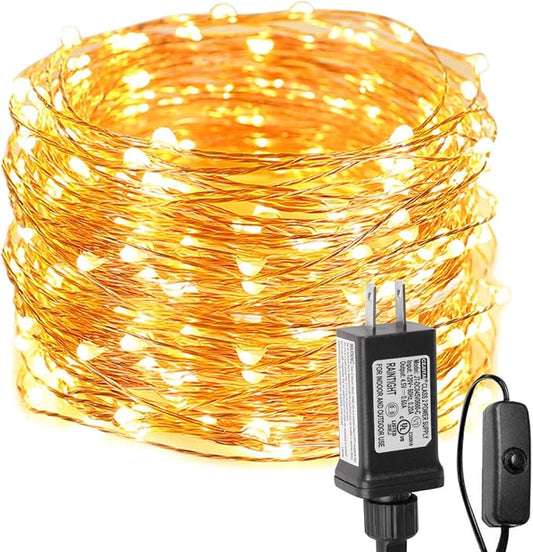 Lighting EVER Plug in Fairy Lights with Switch 66 ft 200 LED String Lights, Warm White Copper Wire Lights Waterproof Indoor Outdoor Decorative Fairy Lights for Bedroom, Patio, Garden, Balcony, Dorm