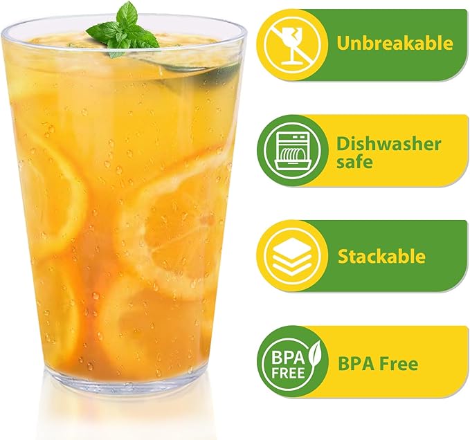 32 OZ Large Plastic Cups Reusable，Shatterproof Drinking Glasses, Stackable Glasses Drinking Set, Plastic Cups for Kitchen,Poolside,Party, House,BPA-Free,Dishwasher Safe,Sets of 6