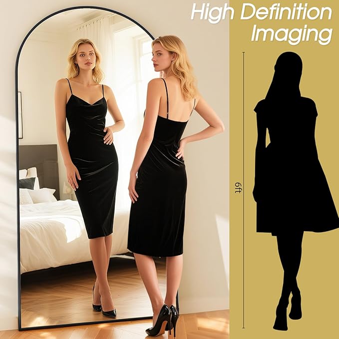 SUNQUEEN 81"x41" Floor Mirror Full Length, Oversized Arched Full Length Mirror with Stand, Full Body Mirrors for Bedroom Living Room or Cloakroom Black