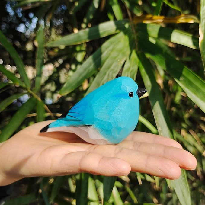 Handmade Wooden Carved Bird Decor Sculpted Hand-Painted Bird Figurines Small Home Decor Bird Statue Shelf Decor BFF Gifts for Bird Lovers(Blue Robin)