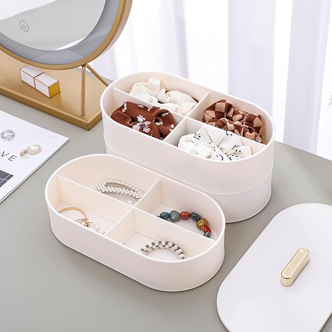 Yesesion Large Cord Organizer Box with Lid, Plastic Cable Storage Case with 20pcs Wire Ties for Desk Drawer, Home Office Supplies, Electronics, Clips, Clamps, Phone Charger, USB, Data Cables (White)