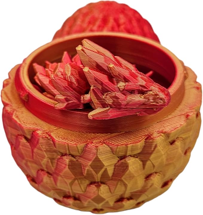 3D Printed Dragon Egg Articulating Gemstone Dragon Fidget Figurine - Vibrant Color Dragons Flexible ADHD, Autism and Anxiety Relief - Articulated Joints (Gold Red)