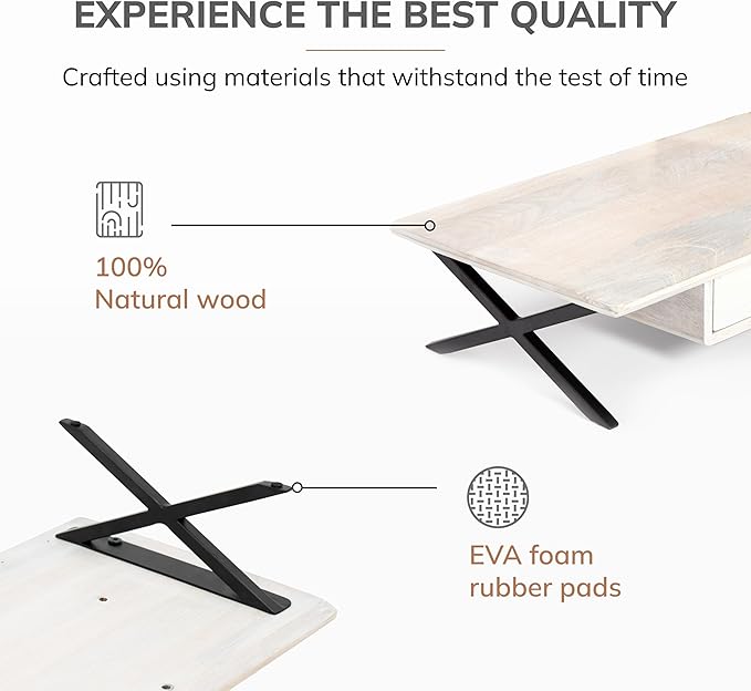 Anji Mountain Monitor Stand - Desktop Organizer & Laptop Riser, Ergonomic Monitor Riser, Space-Saving Monitor Stand for Desk, Durable Construction, Easy Assembly, Ideal for Home & Office,White Wash