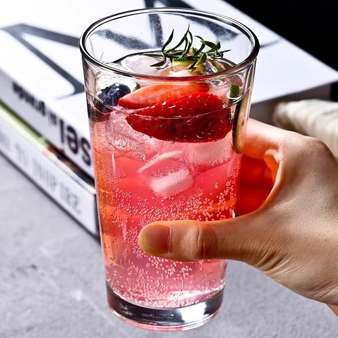 16.3 oz Drinking Glasses Set of 4, Glass Cups Set,Pint Glasses, Iced Coffee Cups,Highball Drinkware Glassware, Water Glasses for Cocktails,Beer,Wine,Juice