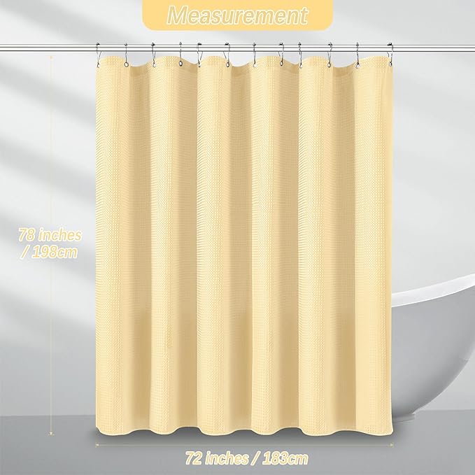 78 inch Shower Curtain Cream Beige Waffle Textured, 256GSM Heavy Duty Weighted Fabric Shower Curtains, Hotel Quality Luxury Polyester Water Repellent Bathroom Curtain with 12 Hooks