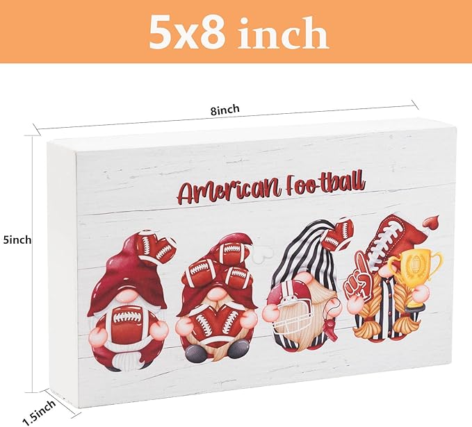 American Football Home Office Desk Decor - Funny Rustic Football Touchdown Season Decor, Fall Football Game Day Football Season Party Wooden Box Sign 5 x 8 Inches