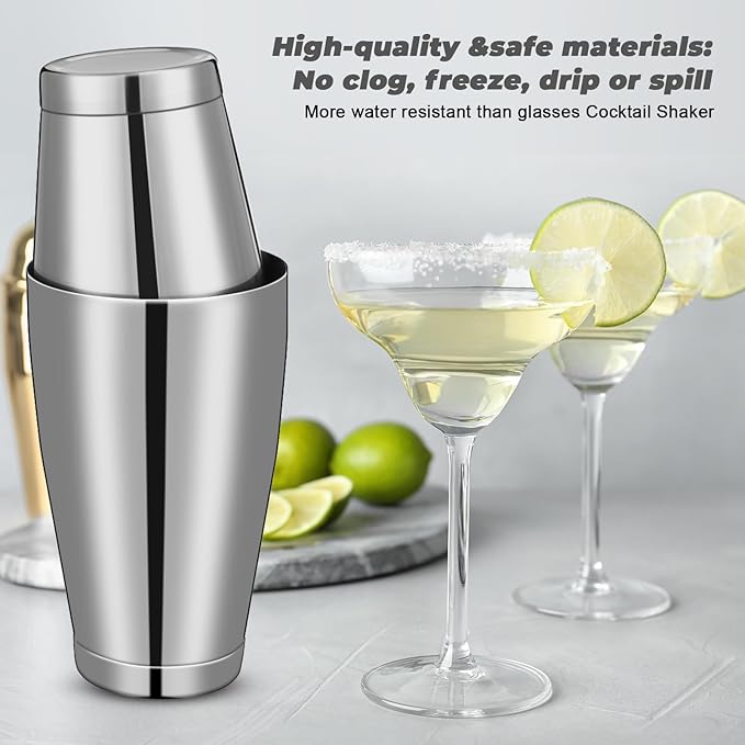 Sabary 6 Pcs Cocktail Shakers Professional Bar Shaker Boston Set Stainless Steel Martini Drink Mixer Basic Tool Weighted Shake Metal Can Cocktail Shaker Set, 18 Oz, 28 oz (Silver)
