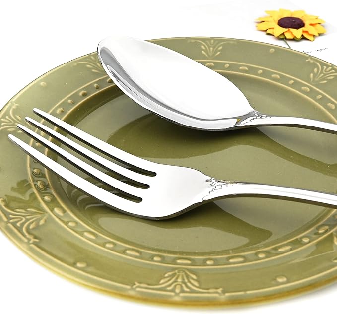 Elegant Silver Silverware Set with Steak Knives 30 Piece Flatware Sets for 6 Tableware Utensils, 18/10 Stainless Steel Cutlery Set Include Knifes Forks Spoons, Mirror Polished Dishwasher Safe