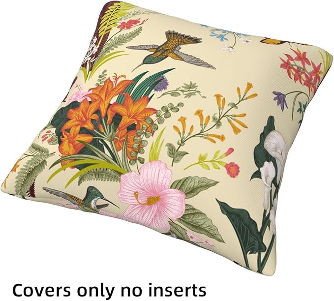 Flowers Birds Decorative Throw Pillowcases Set of 4 Pillow Covers 18x18 Inch, Spring Cushion Case Sofa Throw Pillows Cover Garden Pillow Covers for Couch Living Room Bed Indoors Home Decor