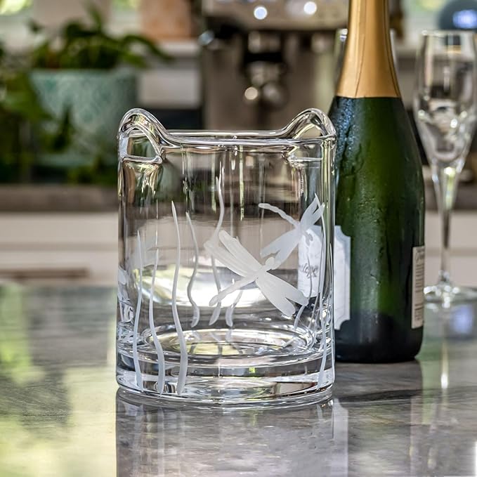 Rolf Glass Dragonfly Ice Bucket | Glass Champagne Ice Bucket | Lead-Free and Diamond-Wheel Engraved | Designed and Engraved in the USA | Nature-Inspired Design