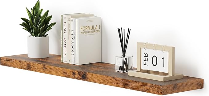 Vivelove Farmhouse Single Floating Shelves for Wall 48 in x 10.3in x 1.8in, Large Wall Long Shelves Heavy Duty 80 lbs for Bedroom, Living Room, Kitchen, Office, Rustic Shelf Book Home Decor, Brown