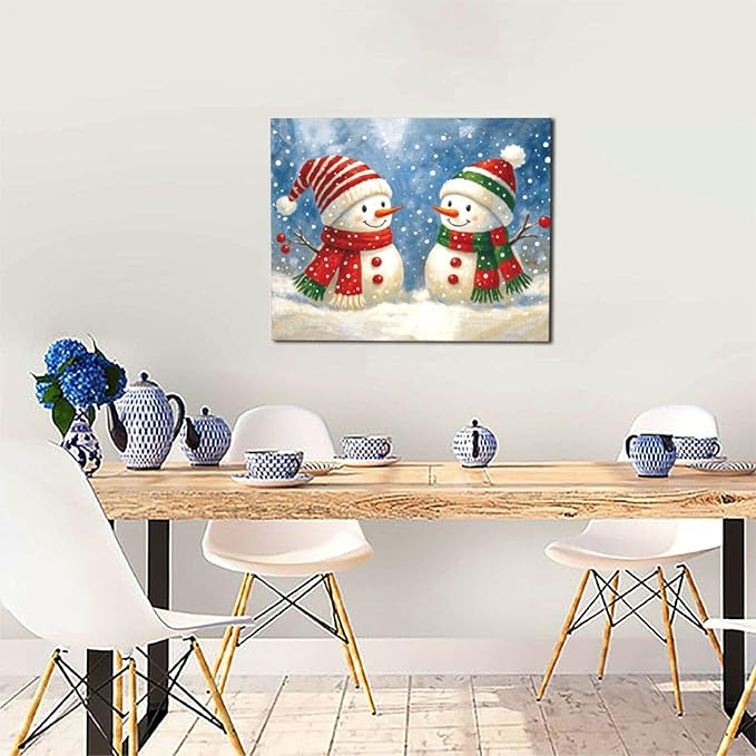 Christmas Snowman Wall Art Winter Holidays Canvas Wall Decor Pictures Paintings Prints Artwork Framed Decorations For Bathroom Bedroom Living Room Office Gifts 20" x 16"