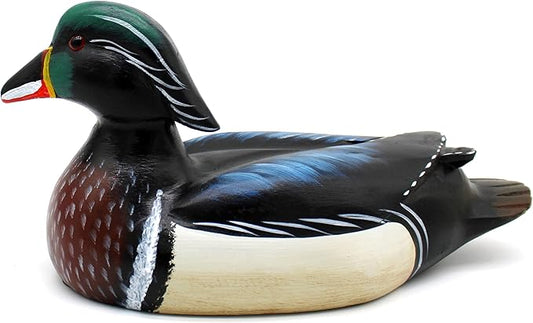 CVHOMEDECO. Primitives Hand Engraving and Painted Wood Wild Duck Farmhouse Figurine Mallard Decorative Accent, 12 Inch