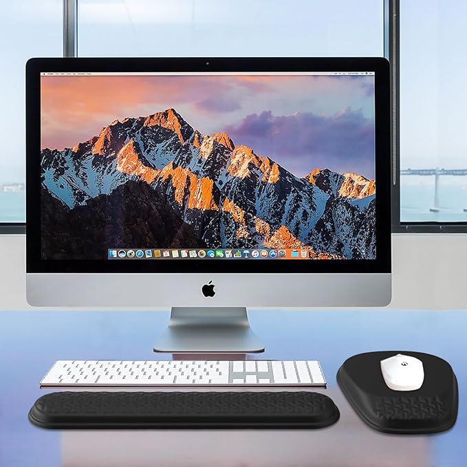 Mouse Pad with Wrist Rest, Comfortable Keyboard Wrist Rest, Memory Foam Wrist Rest for Computer Keyboard, Ergonomic Mouse Pad Set for Easy Typing & Pain Relief for Office Black