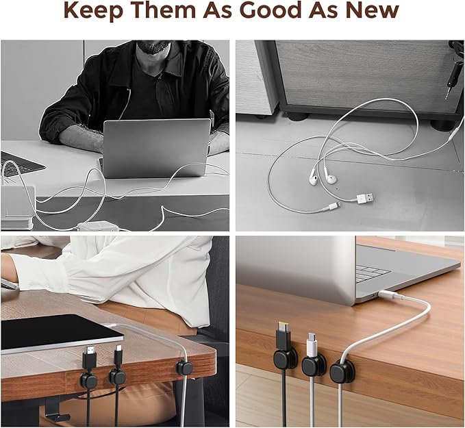 AhaStyle Spring Cable Organizer [1s Lock] 6 Pack Cord Cable Holders Clips Strong Adhesive Cable Cord Keeper [Smooth Adjustable] Hide Wire Cord Organizer for Nightstand Kitchen Car Office (Black)