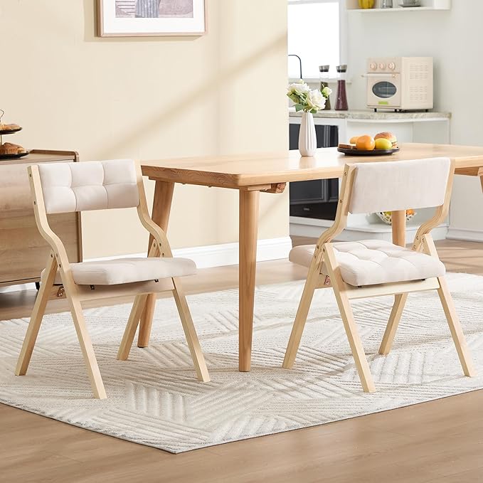 6-Pack Folding Dining Chairs with Cushion,Padded Foldable Dining Chairs,Portable Wooden Folding Chairs for Dining Rooms Kitchen Wedding and Party Indoor Beige