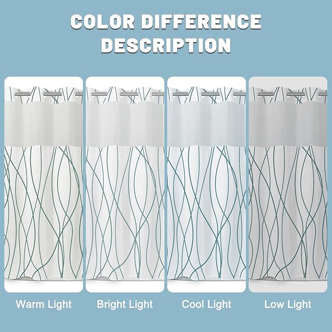 No Hook Navy Blue Striped Shower Curtain with Snap in Fabric Liner Set - Hotel Shower Curtain and Liner Set with See Through Mesh Top Window,Machine Washable, 71x74 INCH