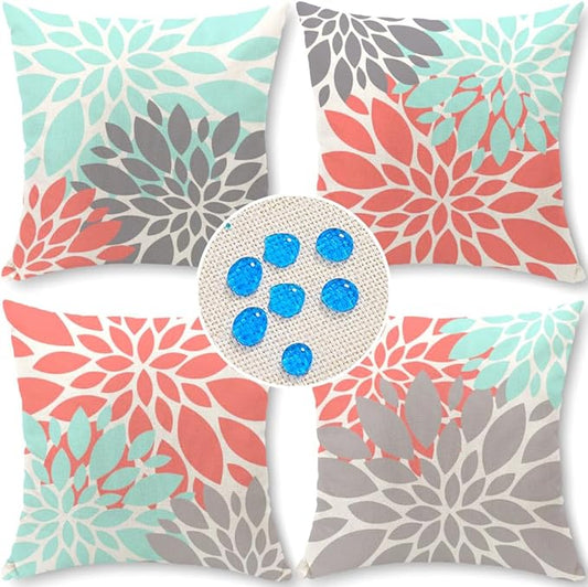 Cirzone Outdoor Pillow Covers 18x18 Set of 4 Morden Flower Patterns Waterproof Throw Outdoor Pillows Boho Decorations for Funiture Patio Garden Home