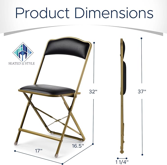 Folding Chairs with Padded Seats 4 Pack - Foldable Chair with Heavy-Duty Steel Frame, Elegant Party Bridge Chairs, Metal Folding Chair for Outside, Home, Office, Indoor & Outdoor Events - Gold/Black