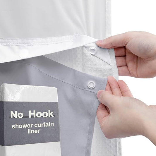 YellyHommy Waterproof Fabric Snap in Shower Curtain Liner Replacement with 2 Magnets71 W x 55" L for 72" W x 75" L No Hook Shower Curtain - Removable & Detachable to Wash - Gray