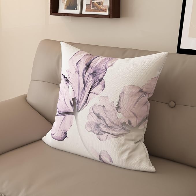 Textured Modern Minimalist Pillow Cover with Creative Floral Print, Digital-Printed Square Cushion Cover for Living Room Sofa (24 * 24inch-03023)