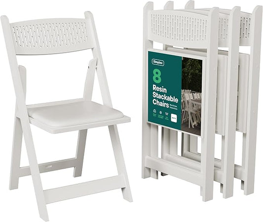 SIMPLEX White Stackable Folding Chairs with Padded Seat & Mesh Back, Padded Indoor/Outdoor Folding Chair, Lightweight Foldable Chairs, Weight Capacity 800LBs (8 Pack)