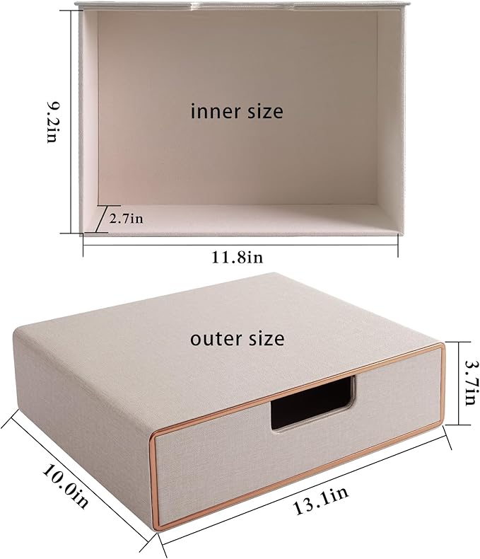 Stackable Drawer Organizer PU Leather Classic Handmade,Organize Home Office Desk Accessories and Sort Letter-Size Paper/a4 Document,Desk Caddy with Drawers Storage Box,13.1x10x3.7inches,Beige