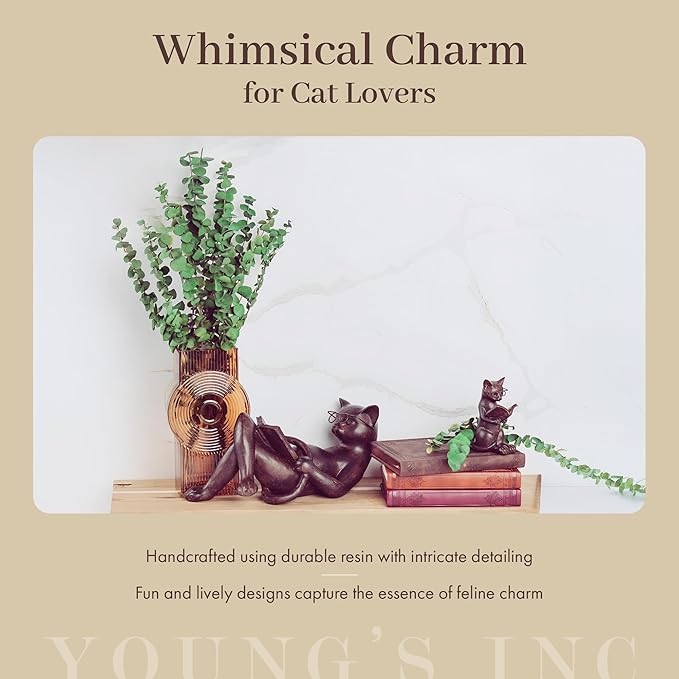 Young's Inc. Cat Figurine - Cute Cat Statue - Whimsical Cat Decor for Cat Lovers - Cat Collectibles and Meditation Decor - Cat with Birthday Cake - 4.72" L x 2.56" W x 4.33" H